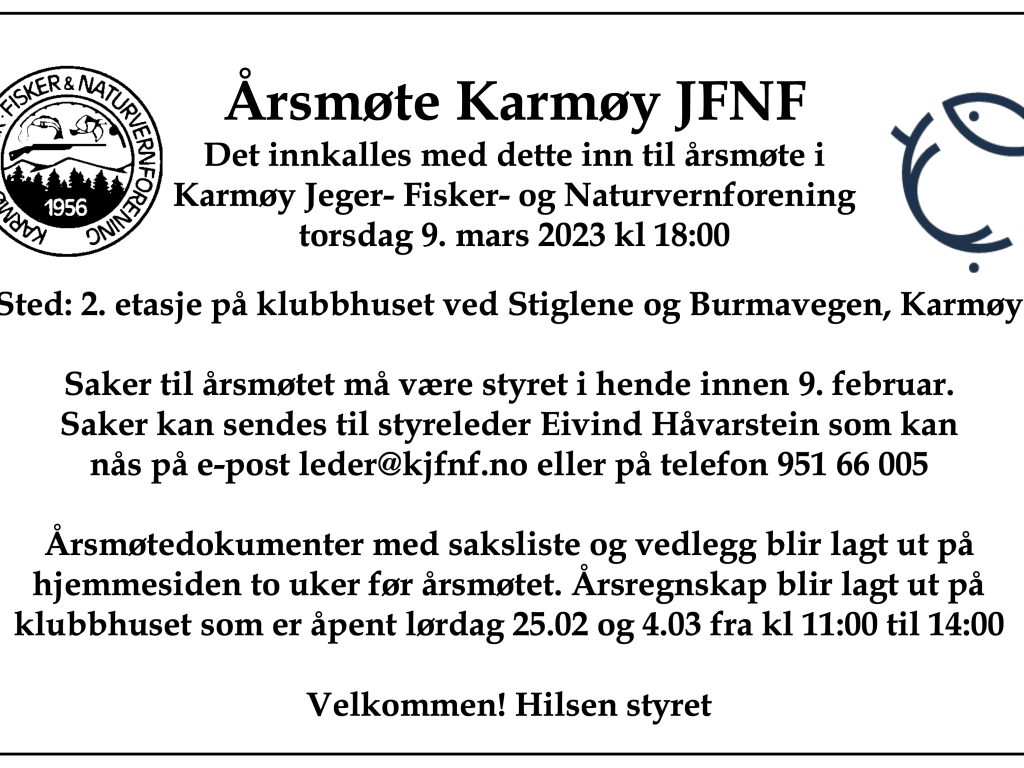 Innkalling Årsmøte 2023 Med Saksliste - Karmøy Jeger- Fisker- Og ...